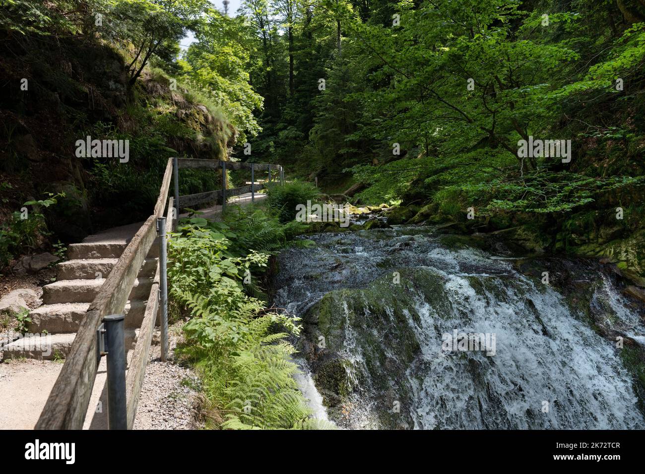 Top step of All Saints Waterfalls in Black Forest, Germany Stock Photo