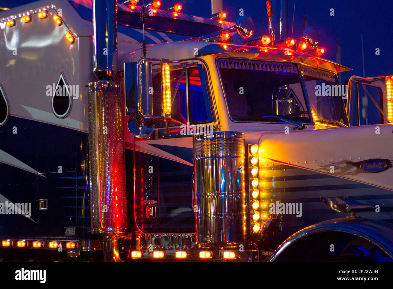 Peterbilt truck at night. Stock Photo