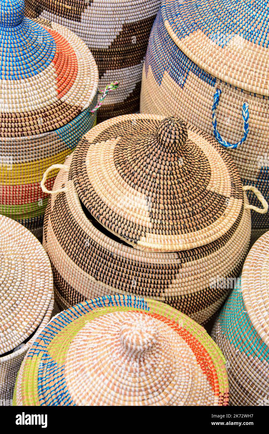 Beautiful colored woven baskets from natural materials Stock Photo Alamy