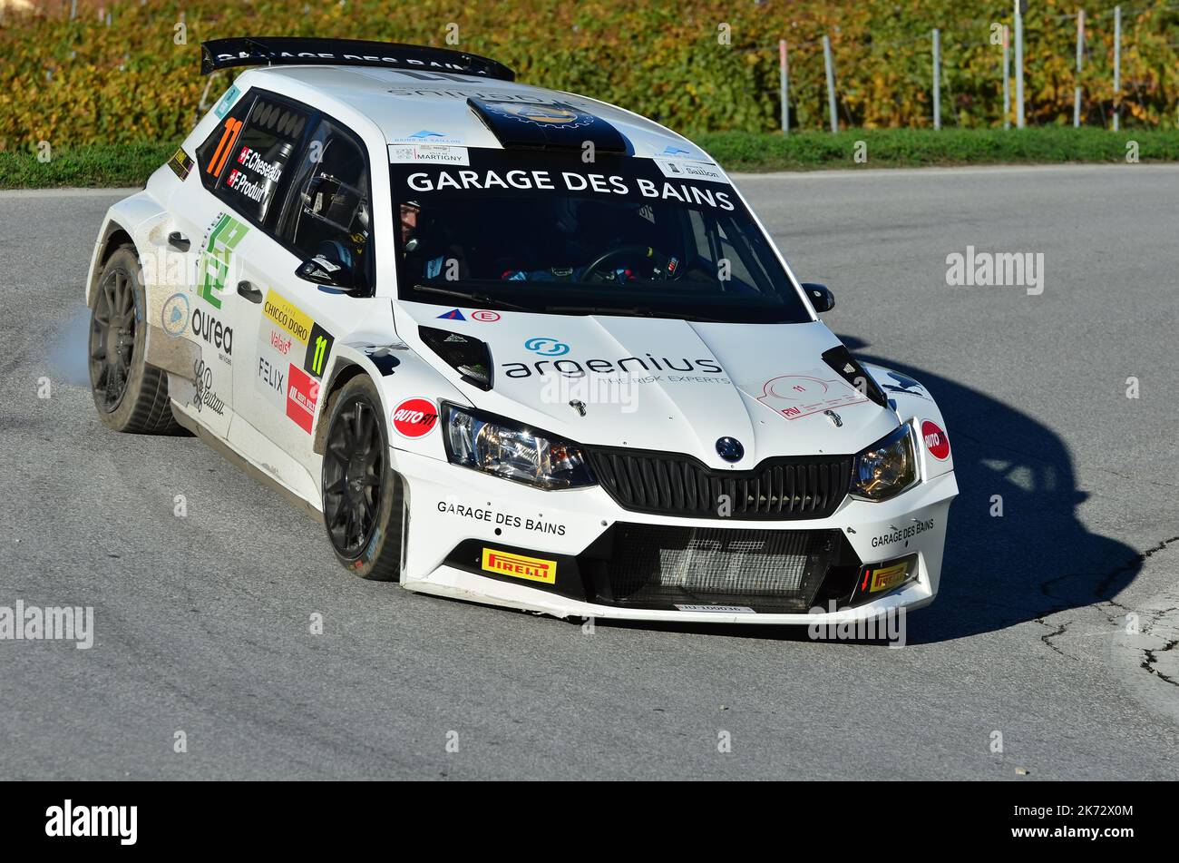 Switzerland Rally Racing CHALAIS, SWITZERLAND - OCTOBER 15: Cheseaux and Produit in their Skoda ...