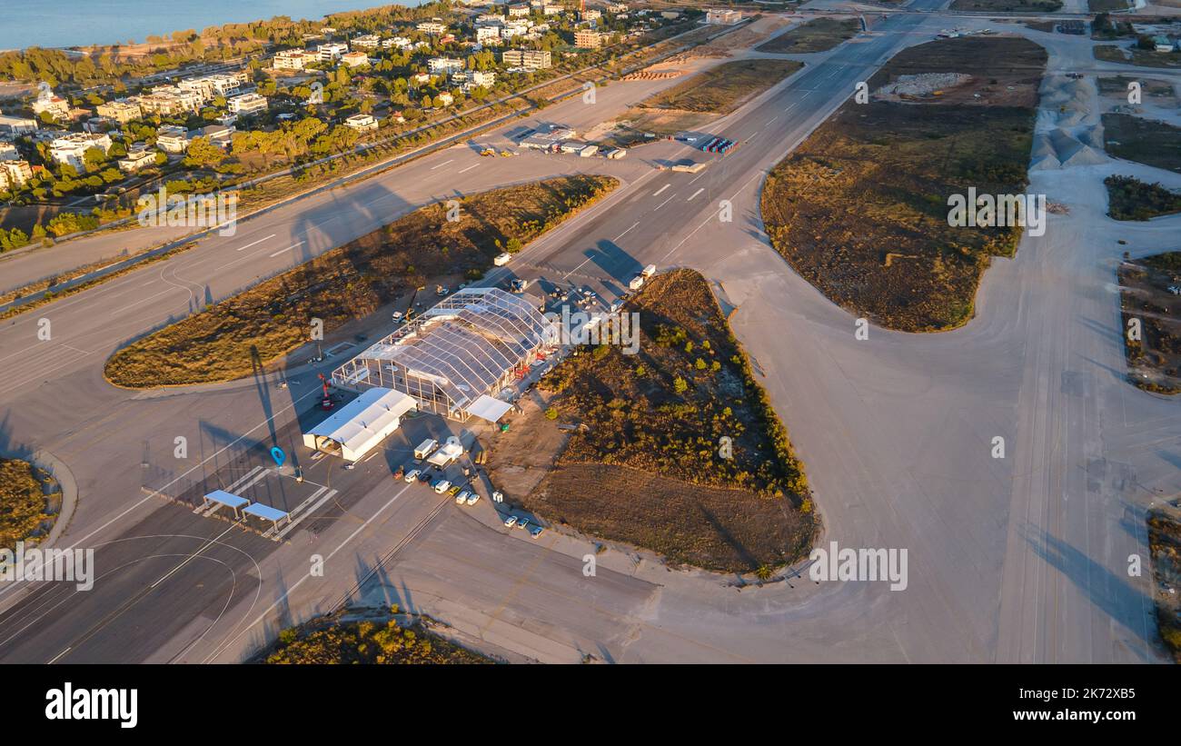 The old airport of Ellinikon and the preparation platform for the offical inauguration of the works,Elliniko,Greece Stock Photo