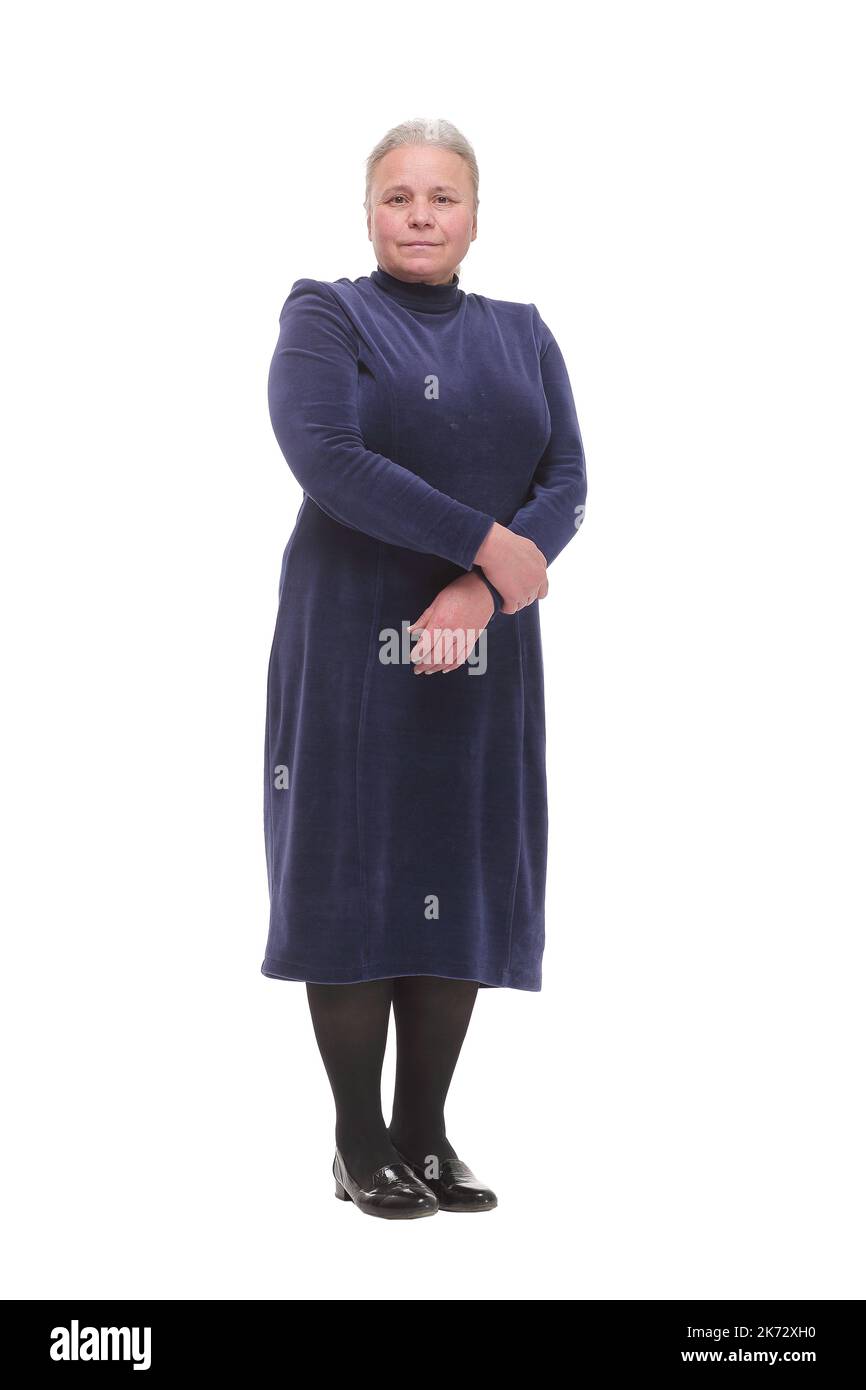 Front view of mature woman thinking isolated Stock Photo - Alamy