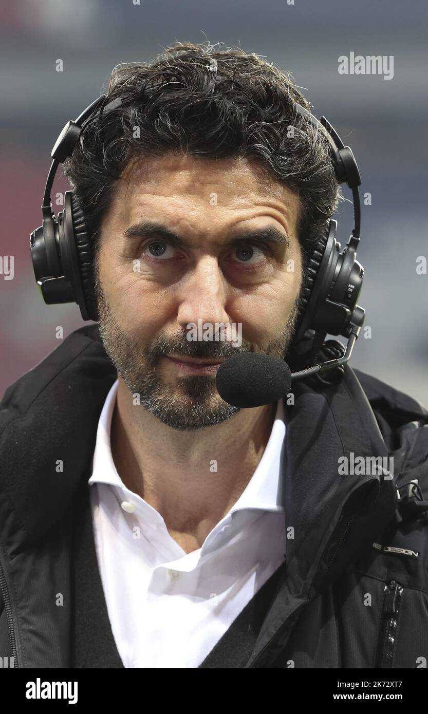 Commentator Alexandre Ruiz of beIN Sports comments the French championship Ligue  1 football match between Paris Saint-Germain (PSG) and Olympique de  Marseille (OM) on October 16, 2022 at Parc des Princes stadium