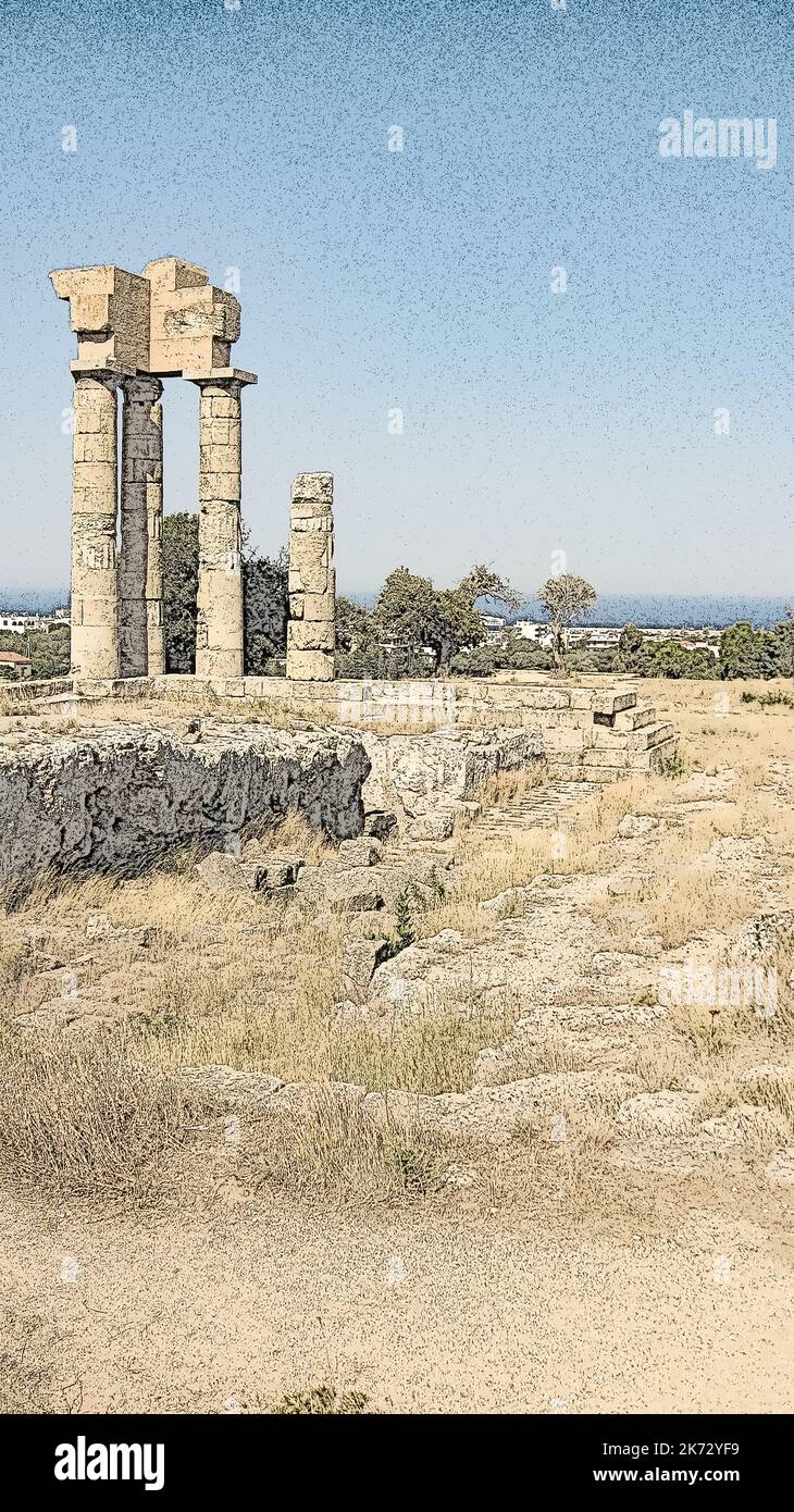 The Acropolis of an antique city Rhodes, Greece. Temple of Apollo ...