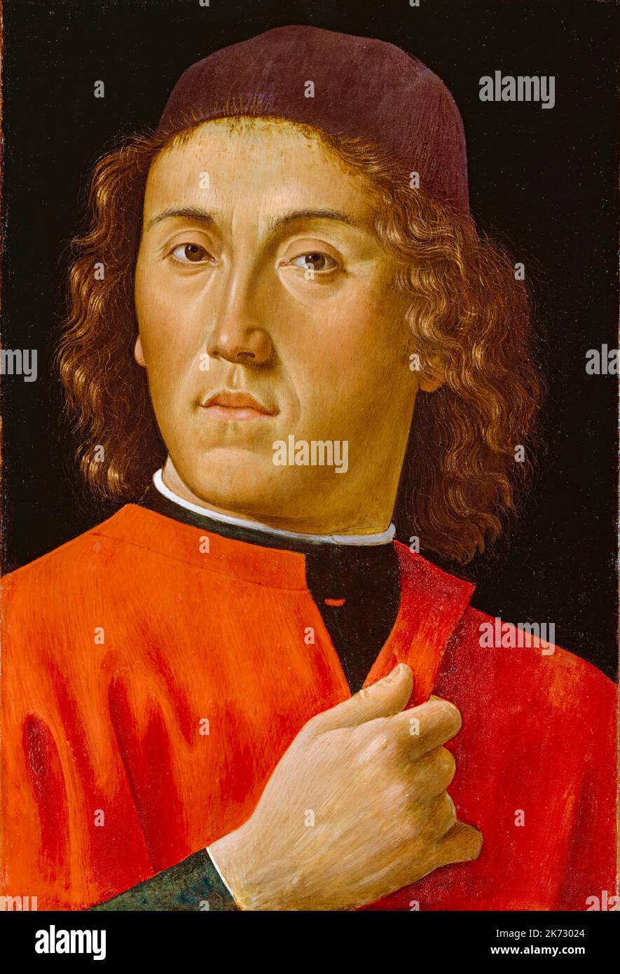 Domenico Ghirlandaio, Young Man, portrait painting in oil on panel, 1448-1494 Stock Photo