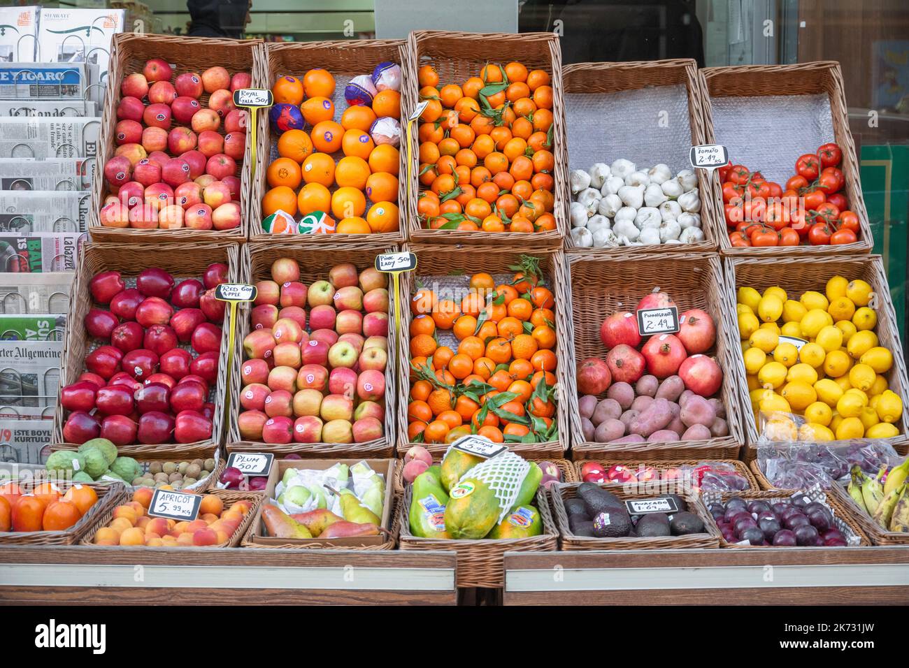 London, UK December 04, 2022 A fruit stand in the Mayfair district