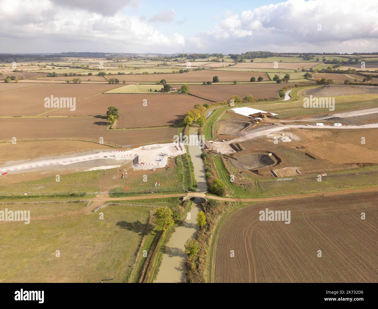HS2 high speed rail network construction site aerial photo.Warwickshire. England. Stock Photo