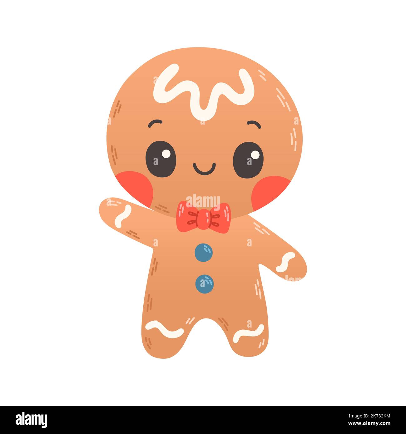 Holiday gingerbread man cookie. Cookie in shape of woman with colored icing. Vector illustration in flat style Stock Vector