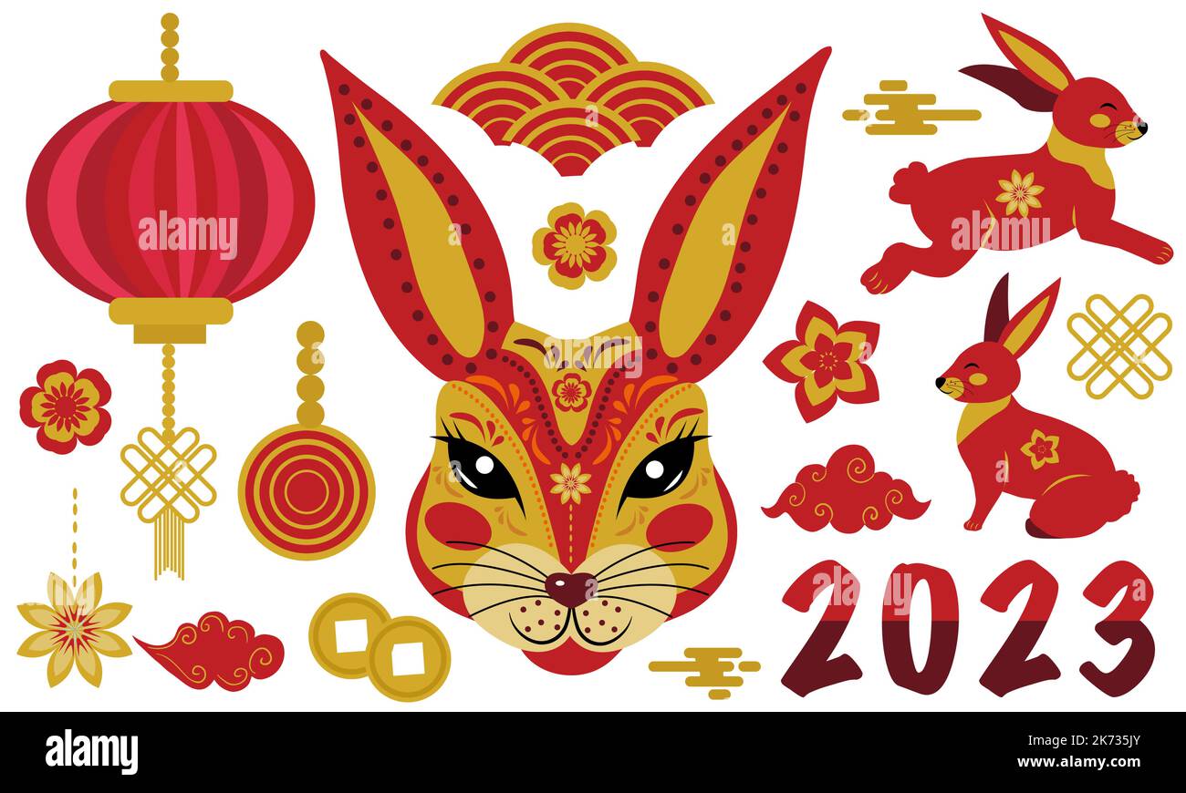 Happy Chinese New Year, year of the black rabbit 2023. Cartoon Rabbits