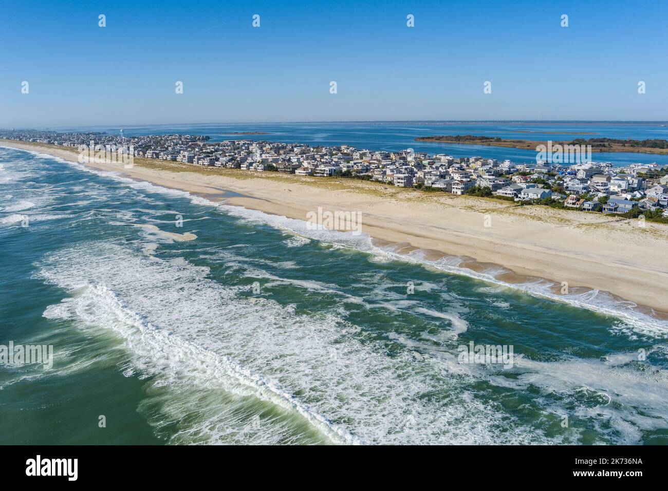 Aerial view of Ship Bottom Long Beach Island New Jersey with waves Stock Photo