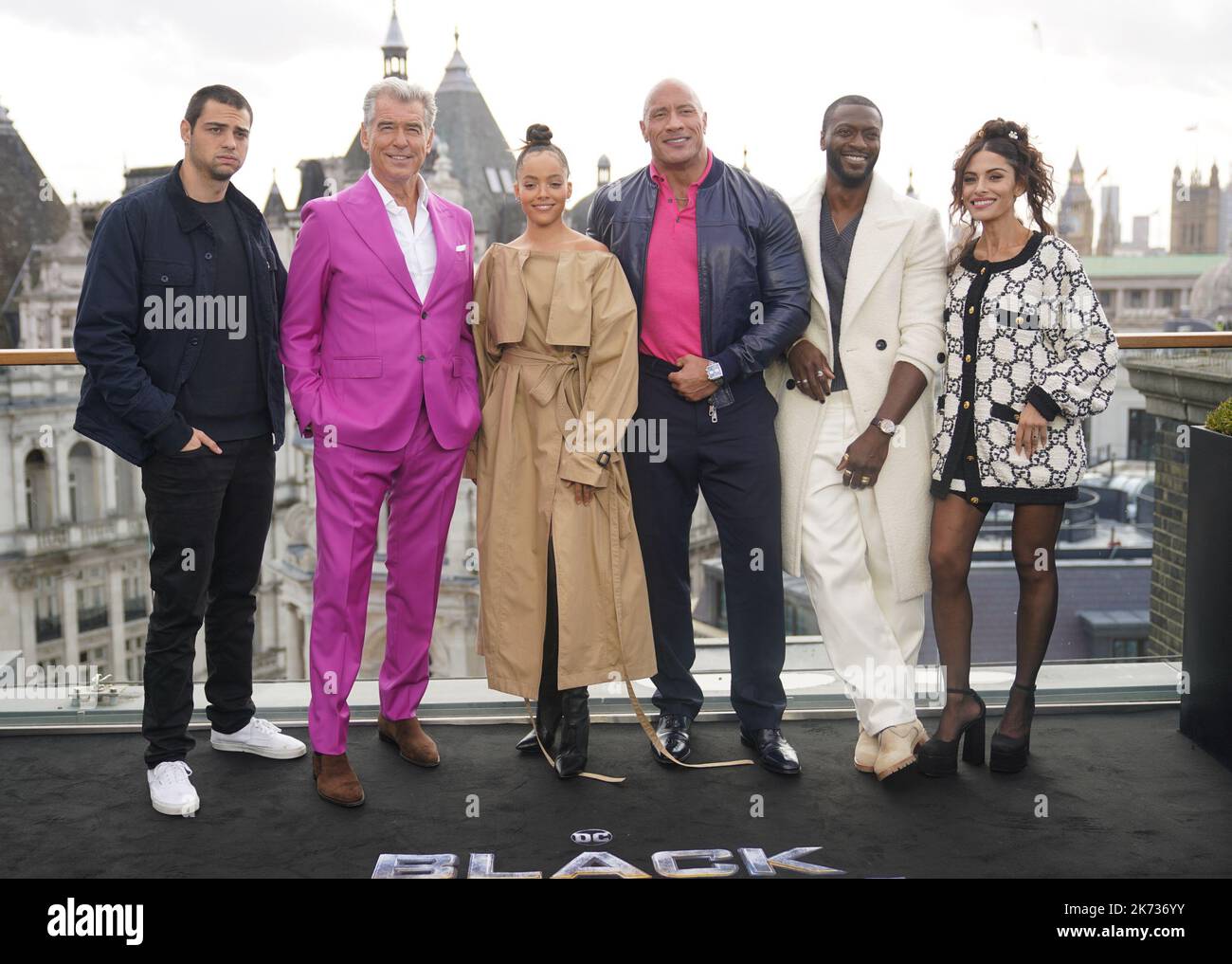 (left to right) Noah Centineo, Pierce Brosnan, Quintessa Swindell