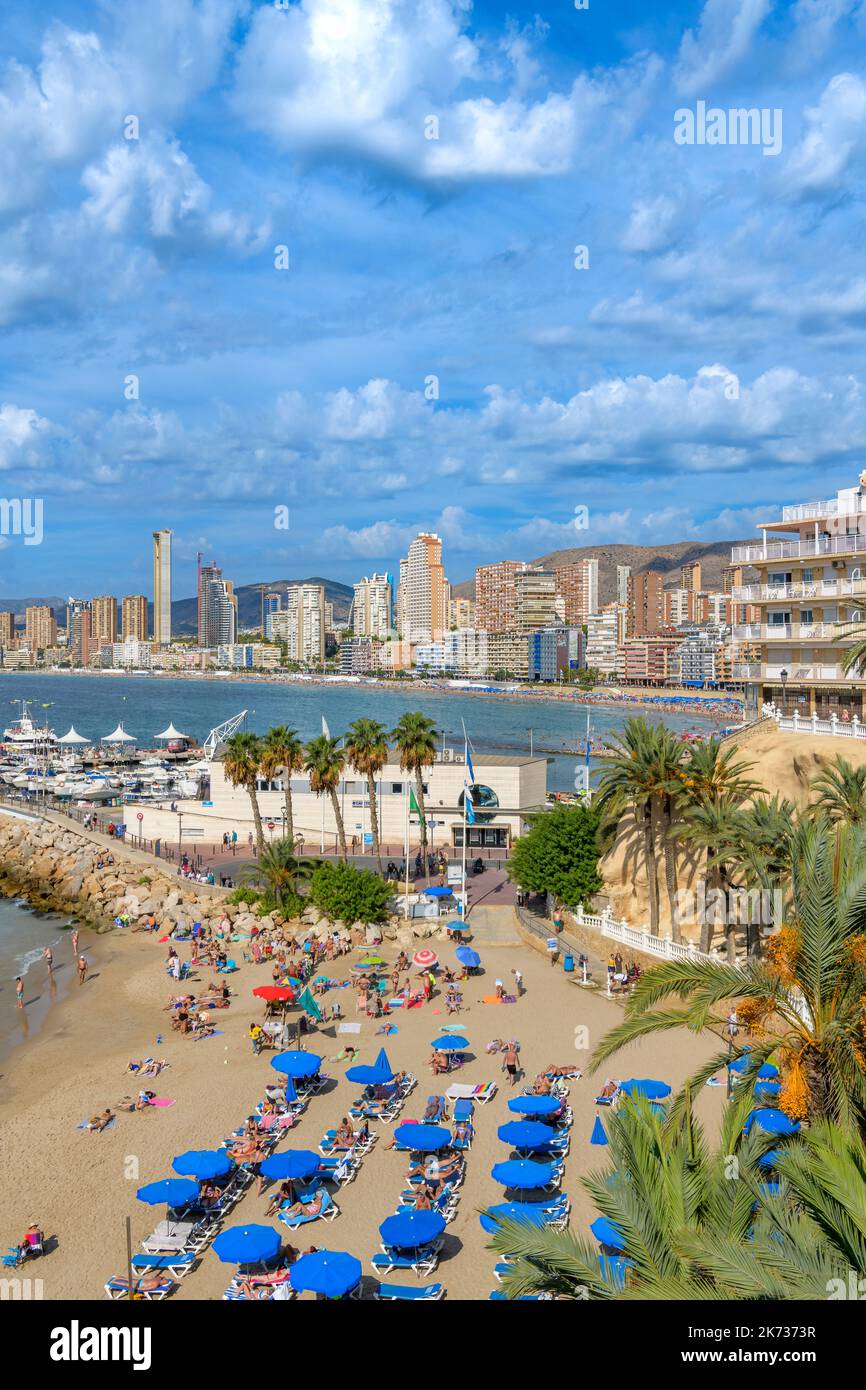 The popular, seafront, promenade and beaches on West (Poniente) Beach