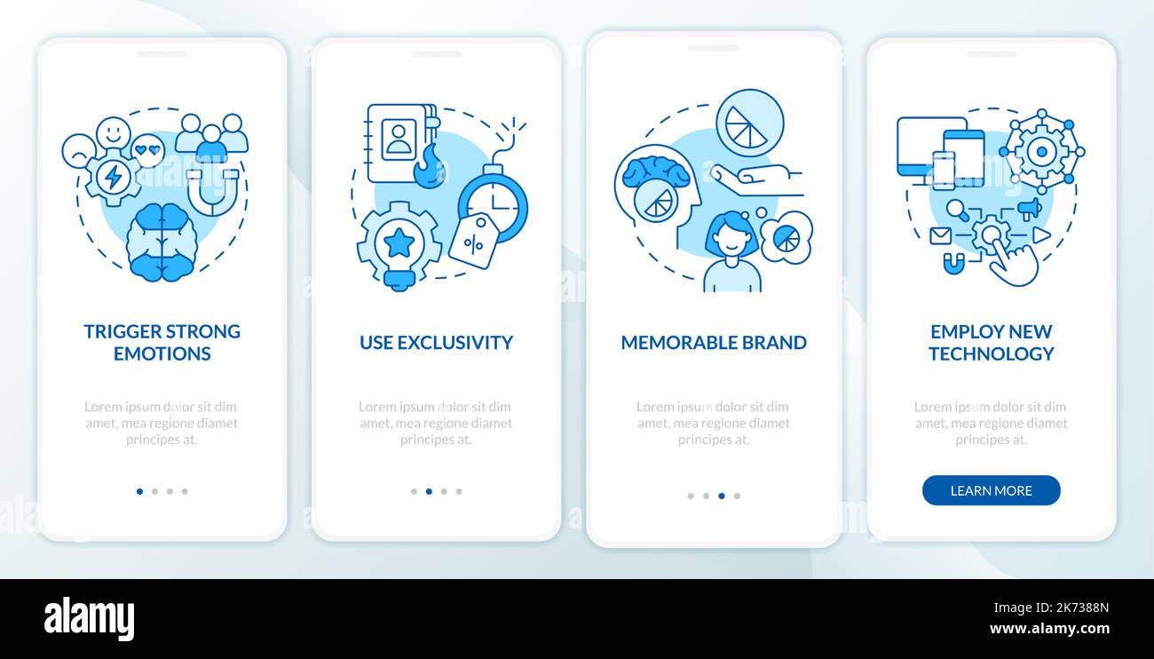 Improving client experience blue onboarding mobile app screen Stock Vector