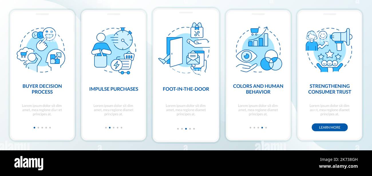 Impactful marketing strategies blue onboarding mobile app screen Stock ...