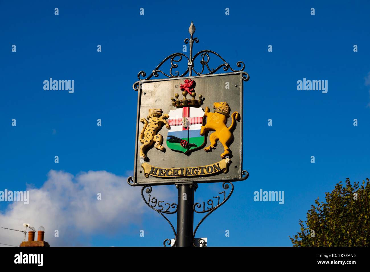 Heckington village sign, Lincolnshire, England. Stock Photo