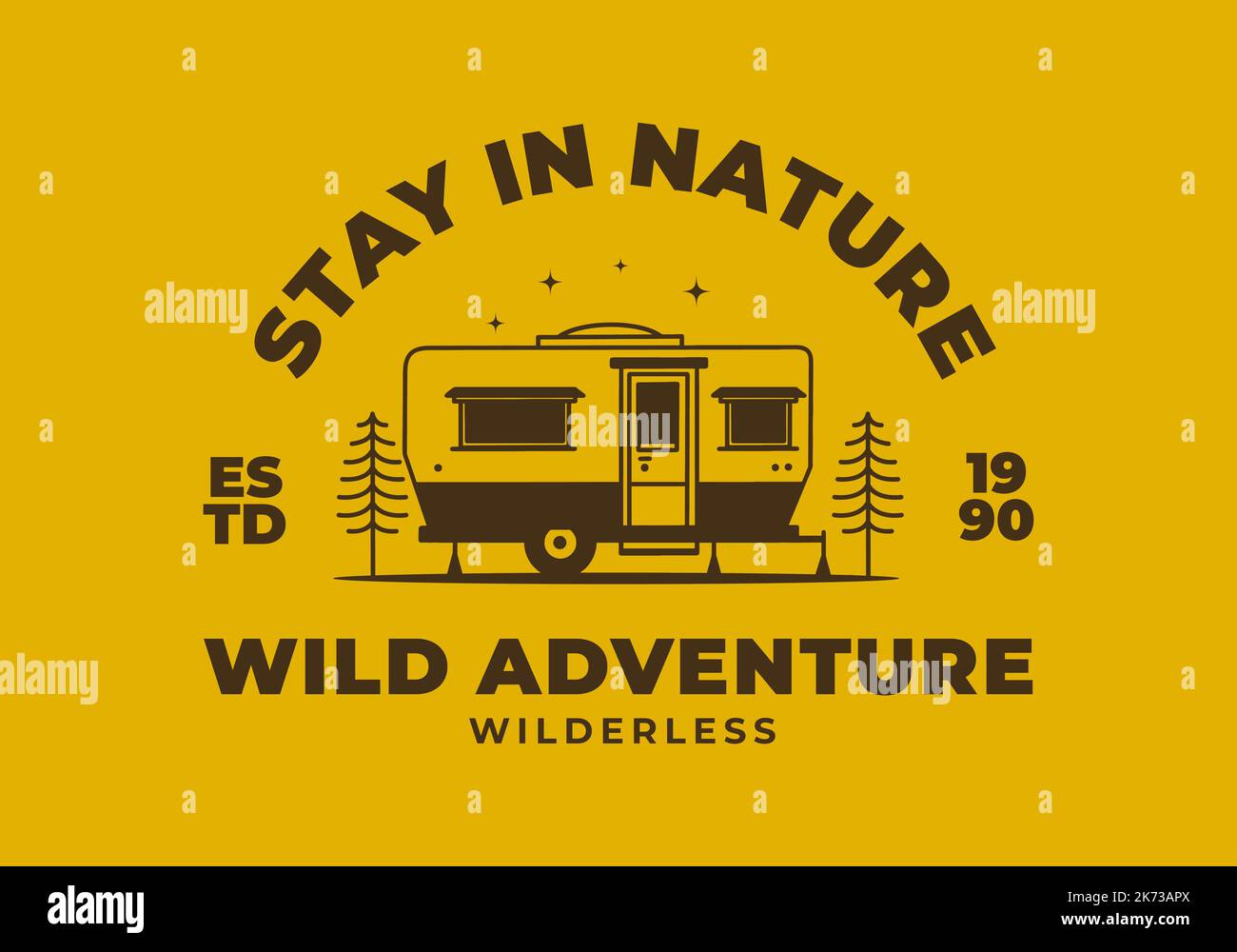 Teardrop camper retro illustration design on a yellow background Stock ...