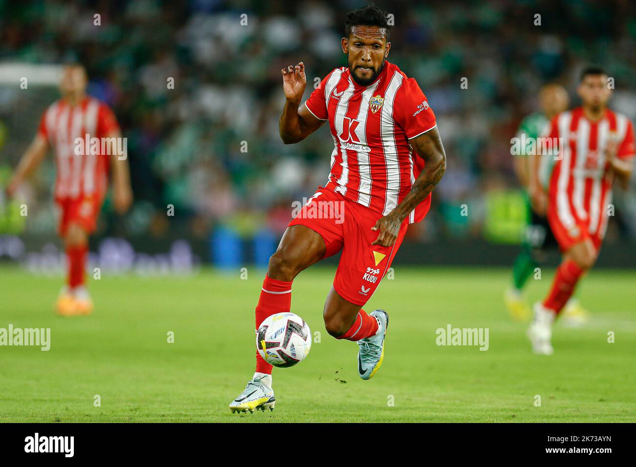 Sevilla, Spain. October 16, 2022, Dyego Sousa of UD Almeria  during the La Liga match between Real Betis and UD Almeria played at Benito Villamarin Stadium on October 16, 2022 in Sevilla, Spain. (Photo by Antonio Pozo / PRESSIN) Stock Photo