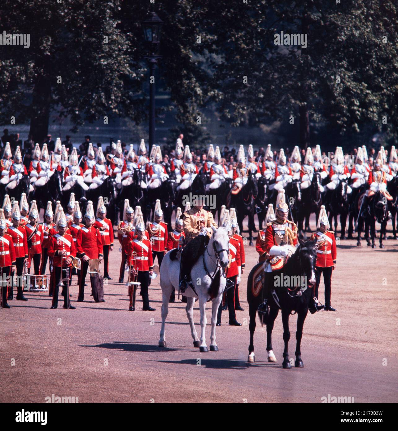 A vintage 1964 colour photograph of the Lifeguards Of The Household Cavalry at a procession in London Stock Photo