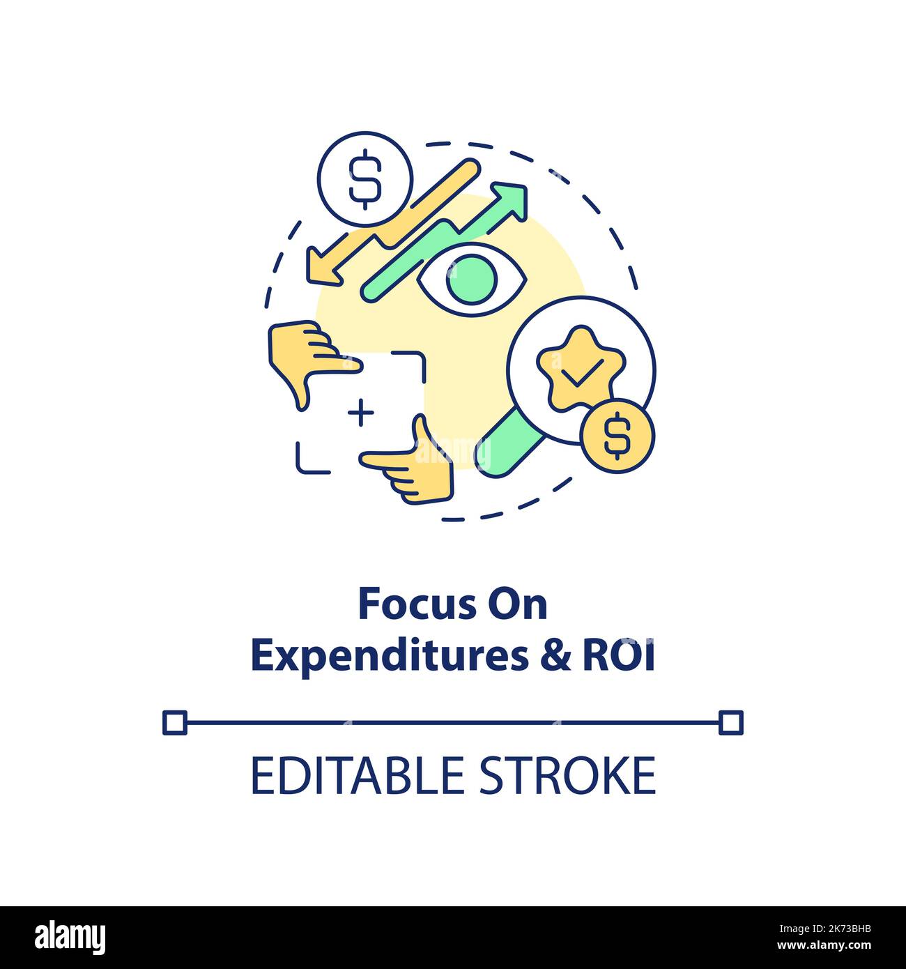 Focus on expenditures and ROI concept icon Stock Vector