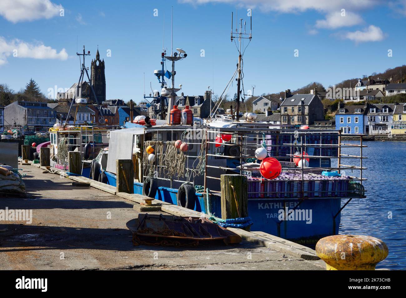 Tarbert Fish The fishing craft Kathleen moored on the quayside on the waterfront to ...
