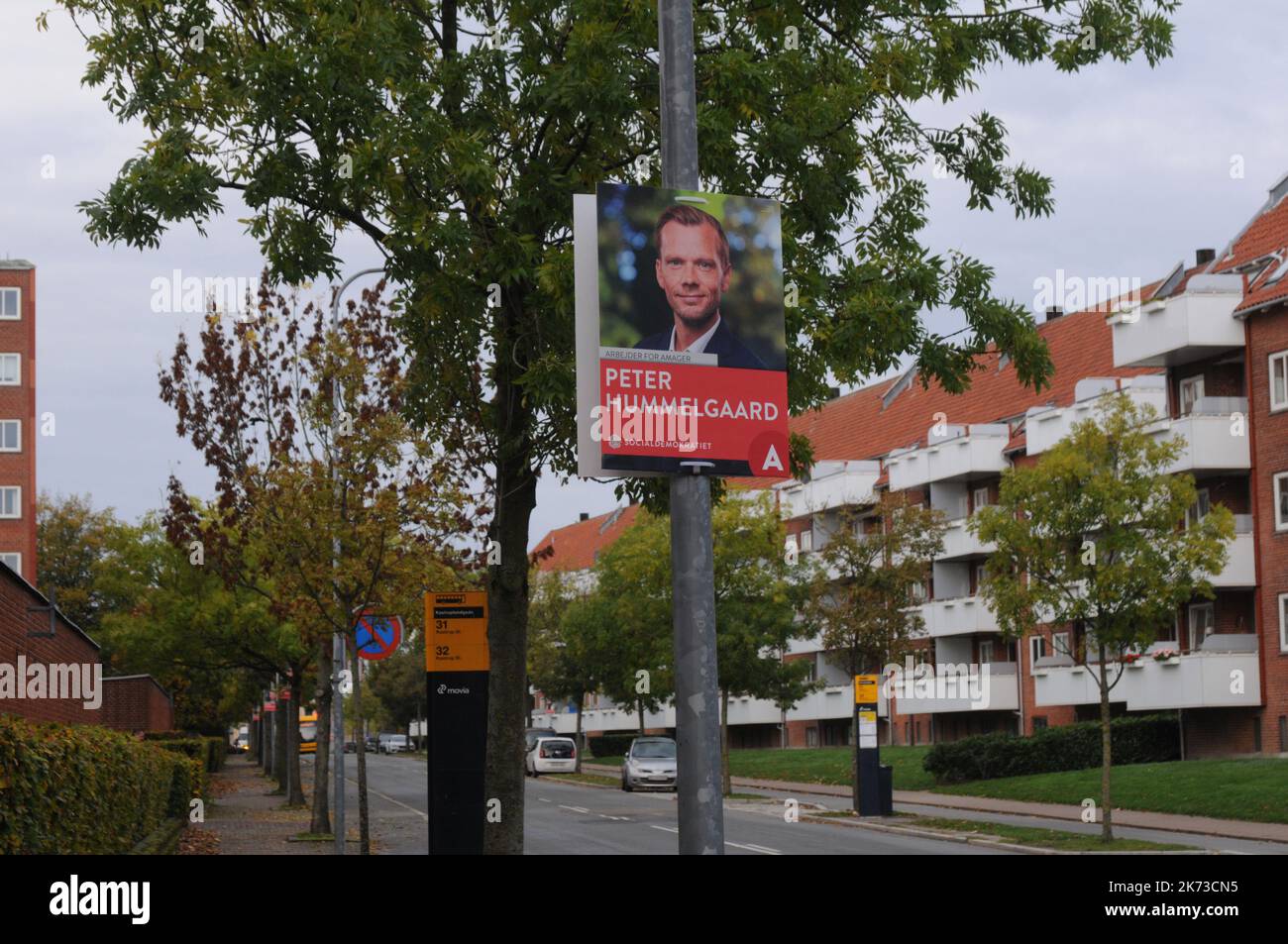 Copenahgen /Denmark/17 OIctober 2022/ Parliamentary elections campaign playcard of danish minister for labour Peter Hummelgaard and member of danish social demorat political party. (Photo. Francis Joseph Dean/Dean Pictures. Stock Photo