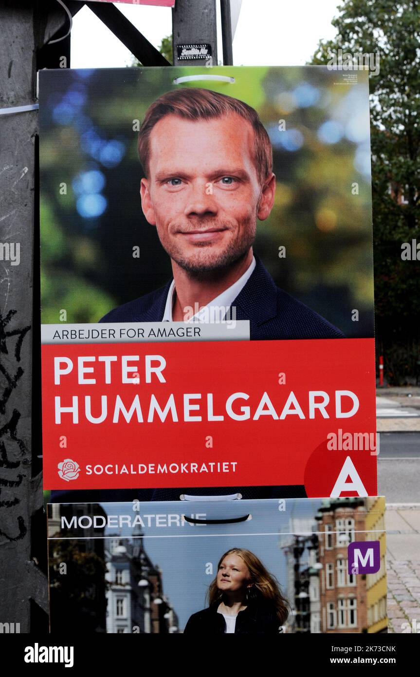 Copenahgen /Denmark/17 OIctober 2022/ Parliamentary elections campaign playcard of danish minister for labour Peter Hummelgaard and member of danish social demorat political party. (Photo. Francis Joseph Dean/Dean Pictures. Stock Photo