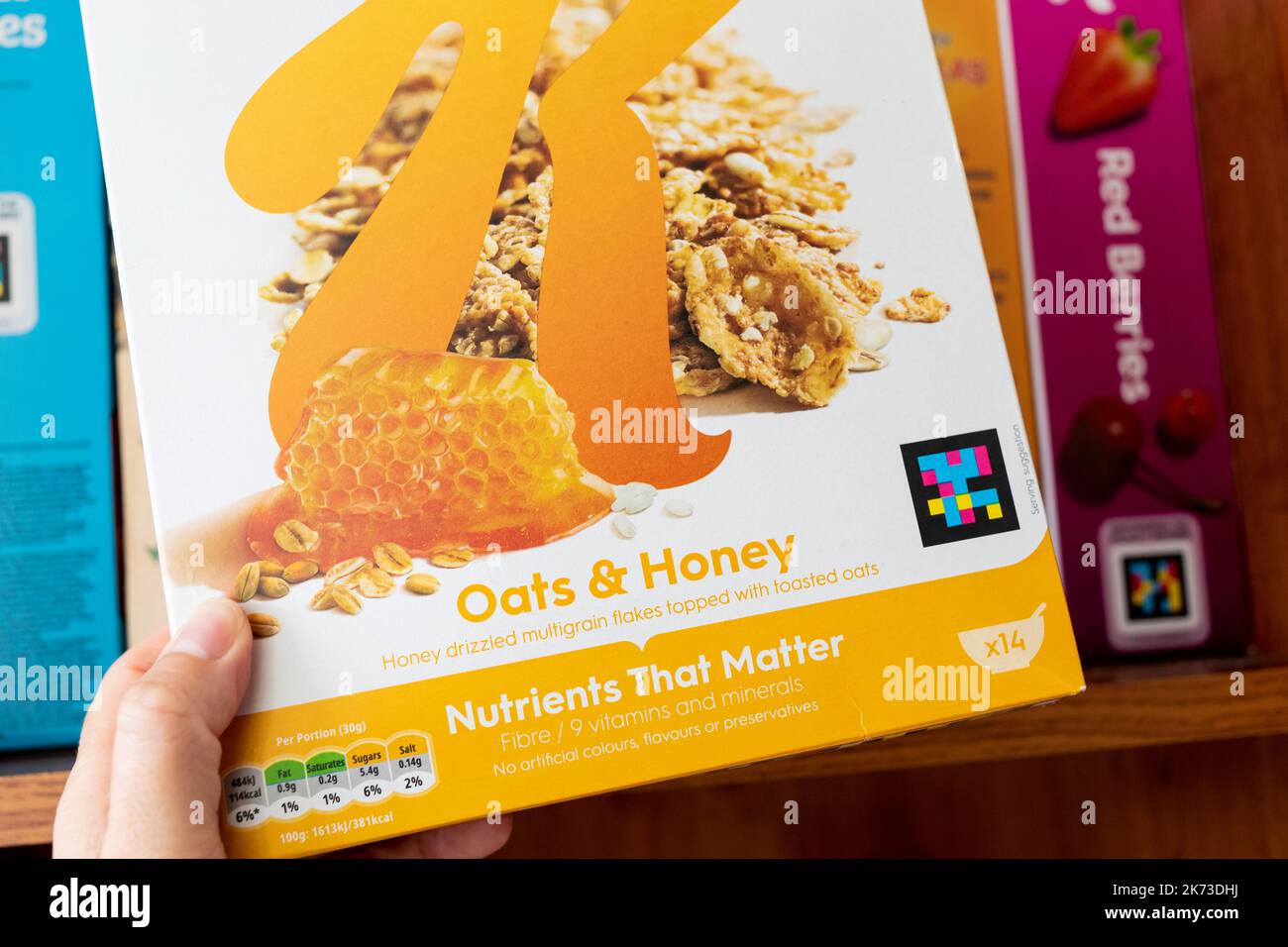 Box of Kelloggs Special K Oats and Honey cereal Stock Photo