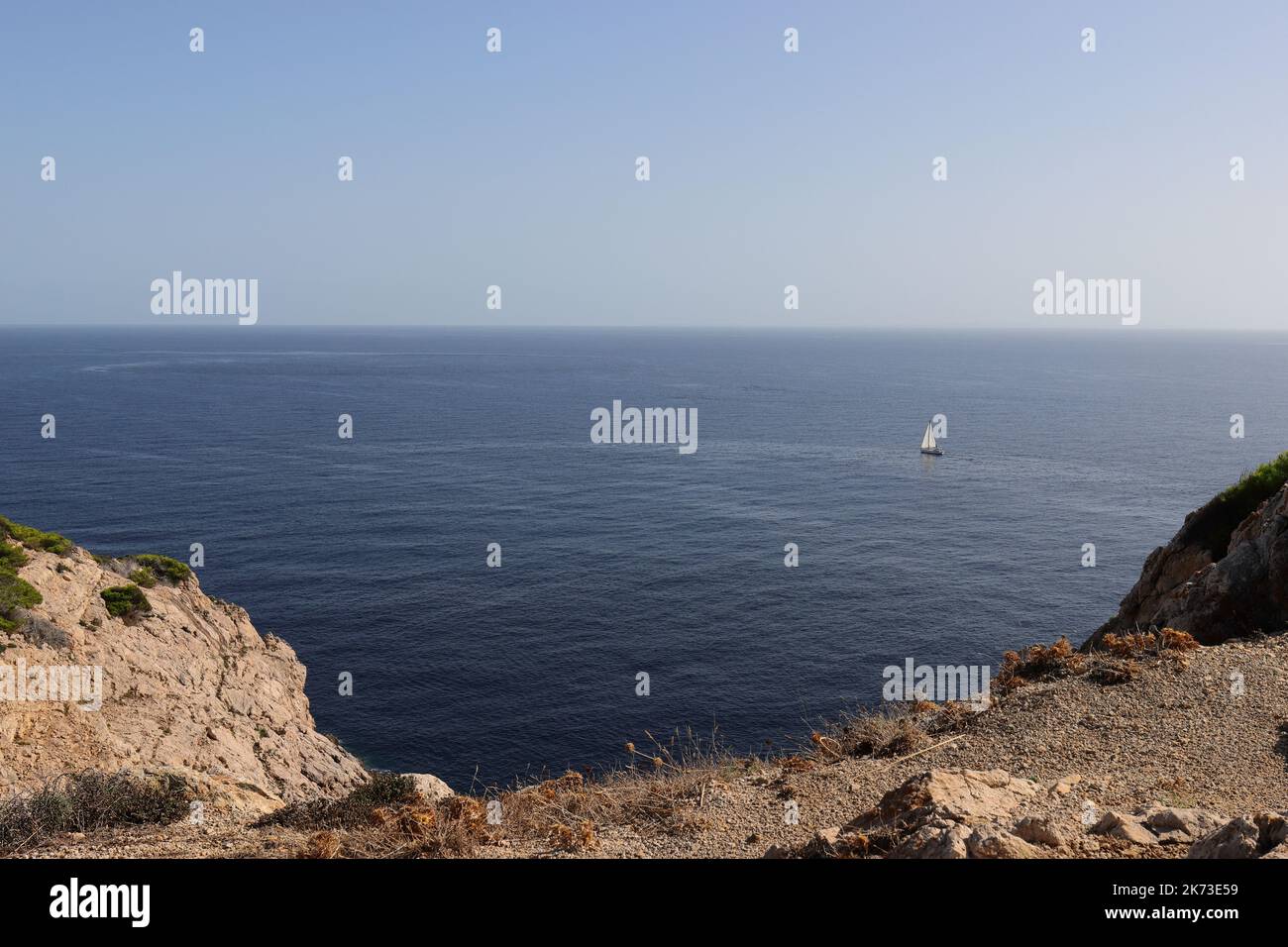 A hill at Cala Ratjada offers a beautiful wide view of the sea, Mallorca, Balearic Islands Stock Photo
