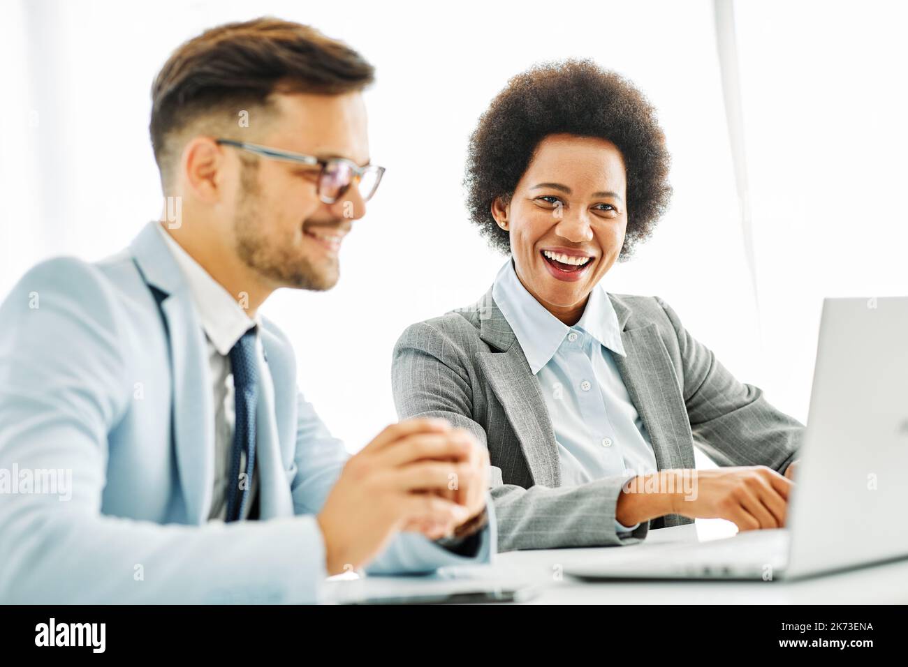 young business people meeting office teamwork group success corporate laptop technology connection internet online remote Stock Photo