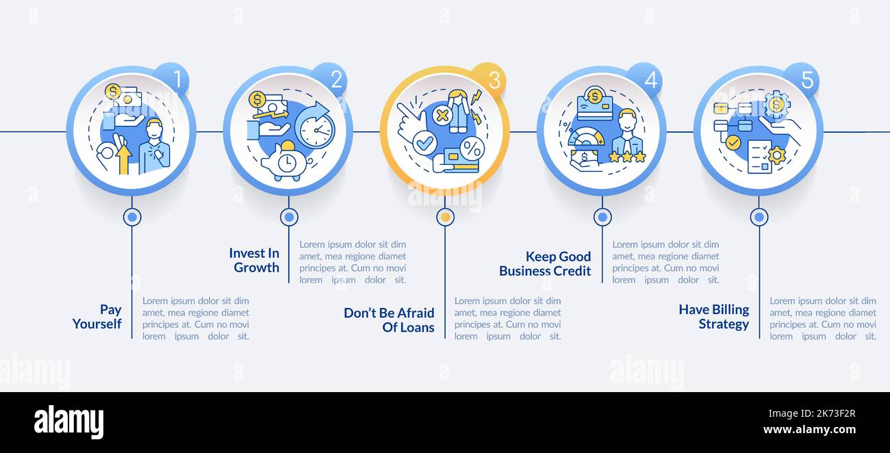 Managing small business finances tips circle infographic template Stock Vector