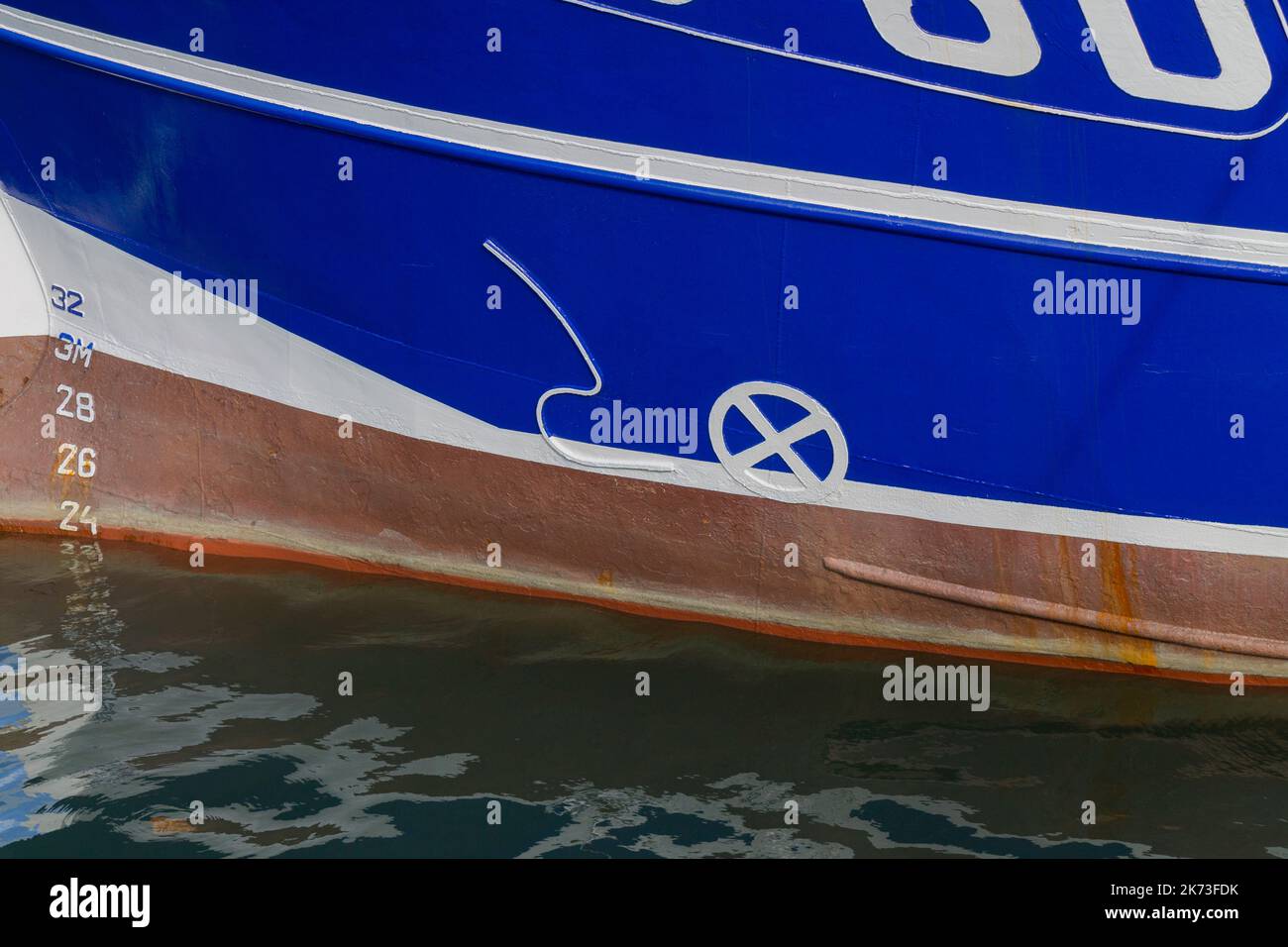 Bow thruster sign or symbol on ships hull Stock Photo