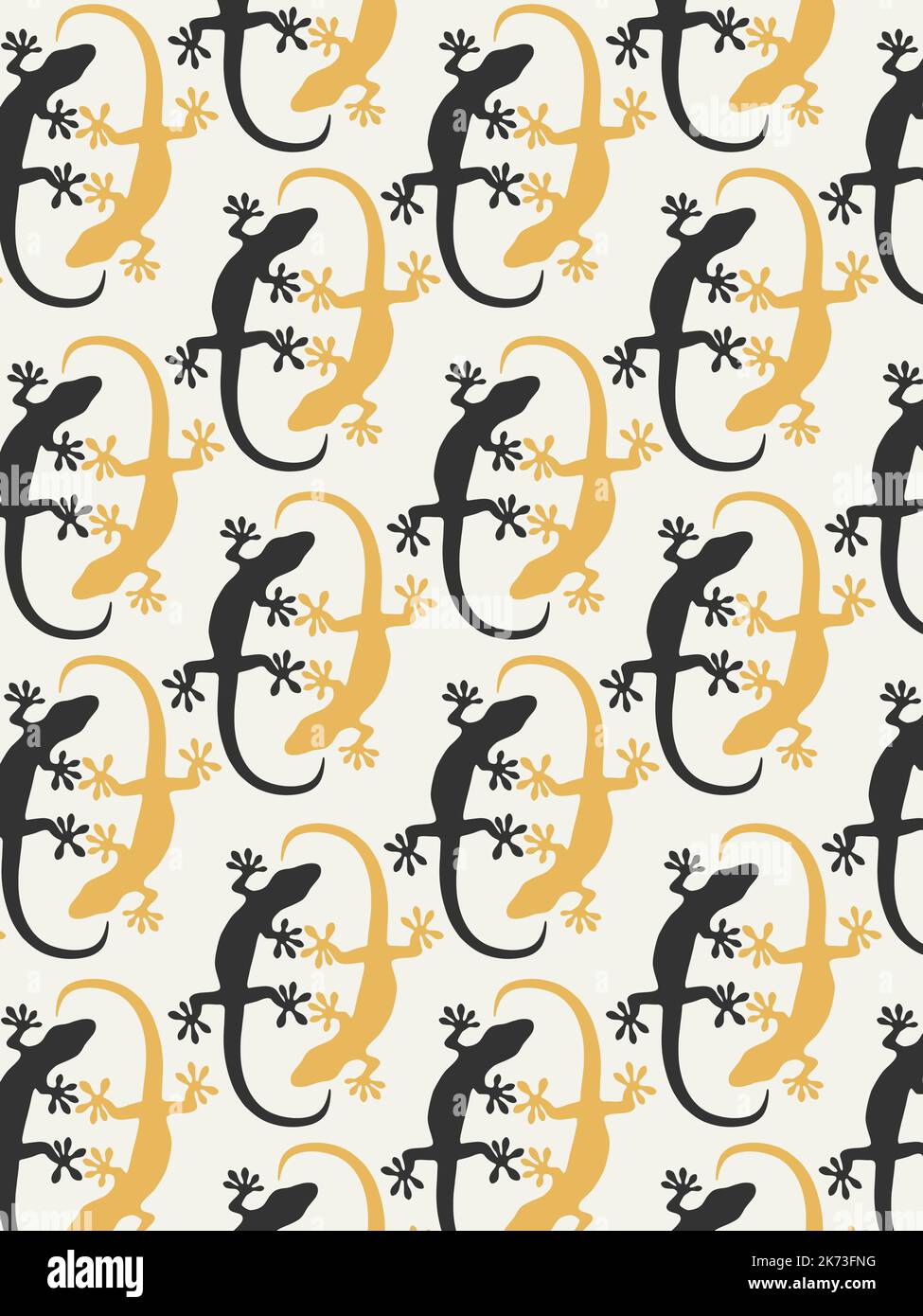 Geckos in black and yellow pattern on light background Stock Vector