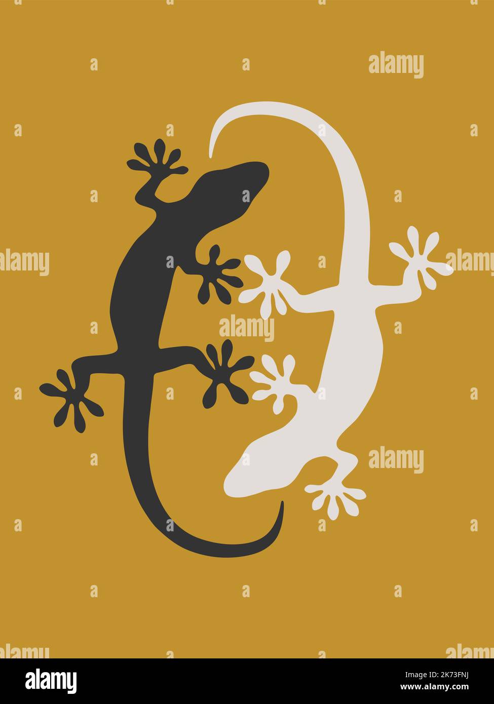 Geckos on golden background Stock Vector