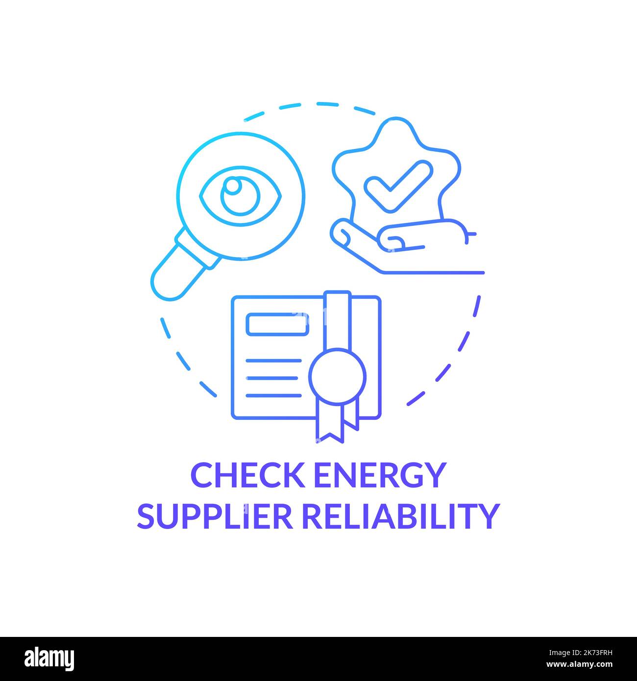 Check energy supplier reliability blue gradient concept icon Stock