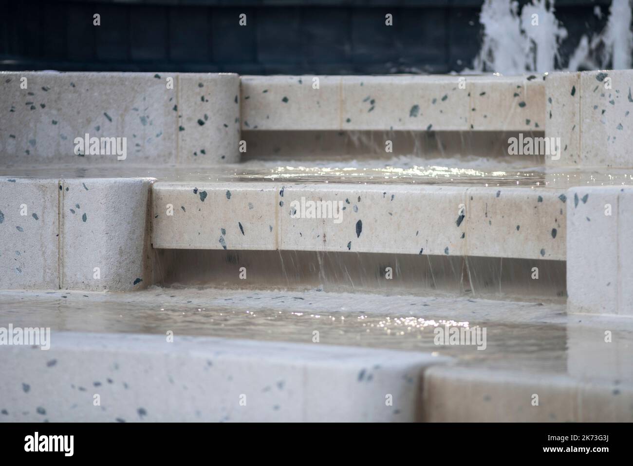 Detail of water feature. Exchange Square, London, United Kingdom. Architect: DSDHA, 2022. Stock Photo