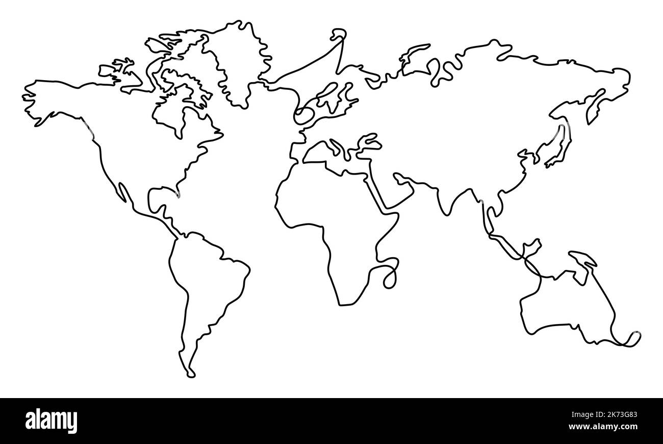 Linear drawing of World map. Image of world map. Vector illustration ...