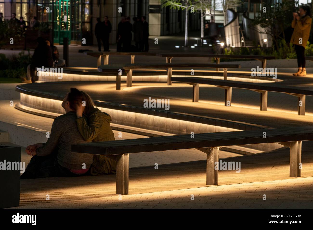 Seating and steps with integrated lighting. Exchange Square, London
