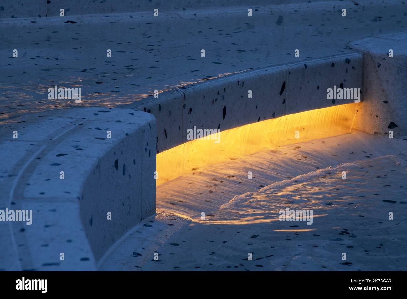 Detail of integrated water feature lighting. Exchange Square, London, United Kingdom. Architect: DSDHA, 2022. Stock Photo