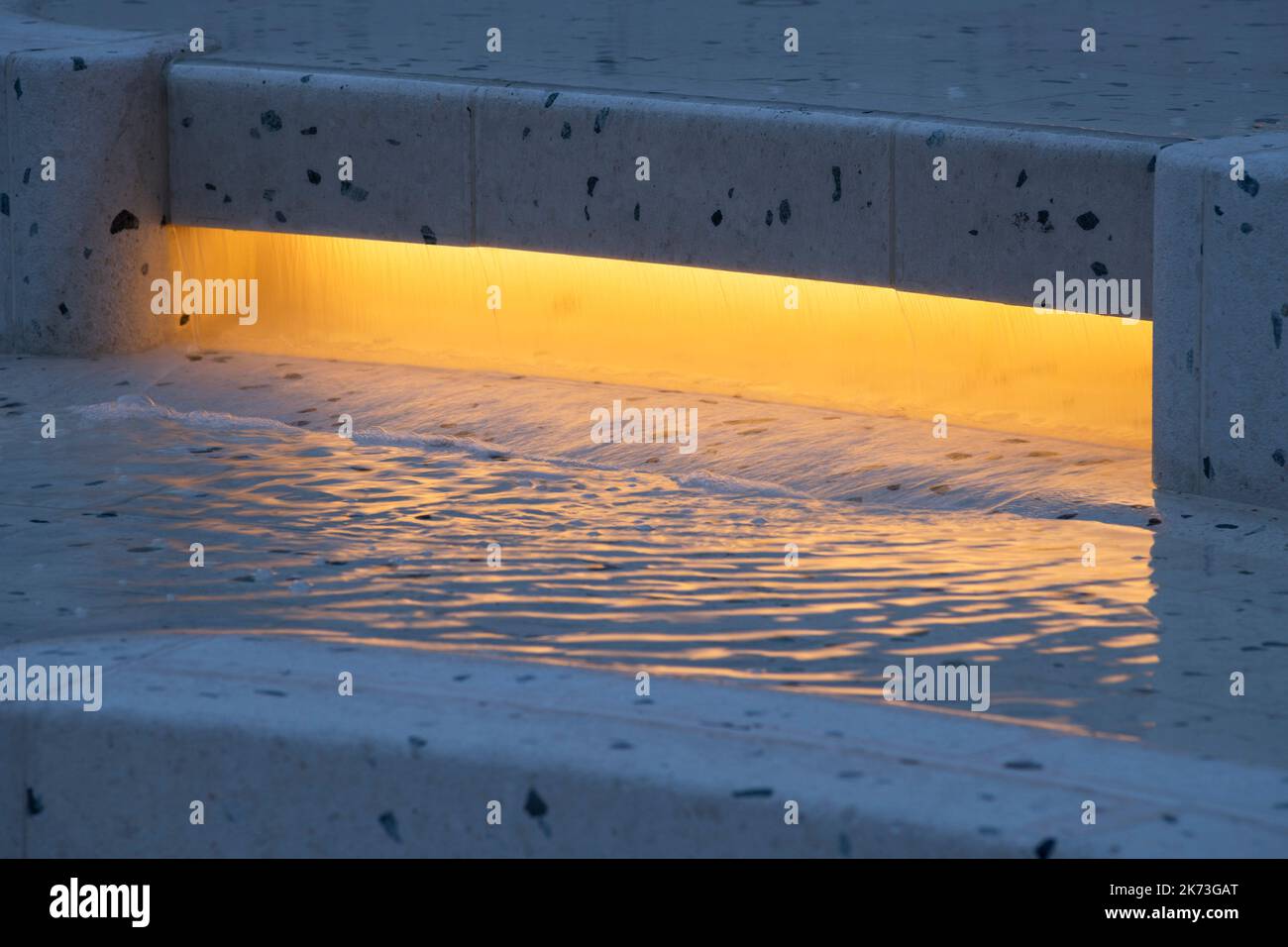Detail of integrated water feature lighting. Exchange Square, London, United Kingdom. Architect: DSDHA, 2022. Stock Photo