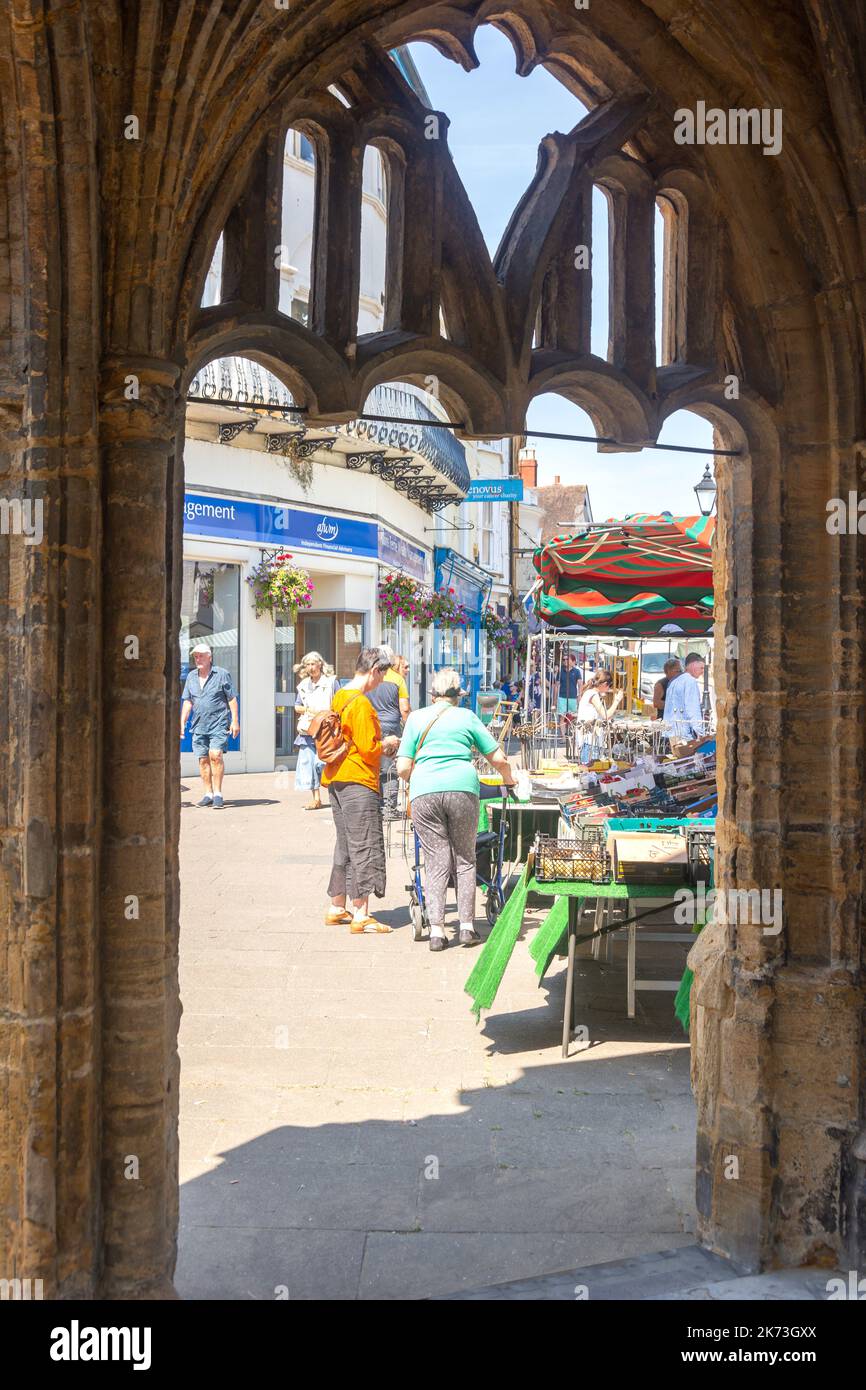 Fruit and vegetable stall, Market Place, Sherborne, Dorset, England, United Kingdom Stock Photo