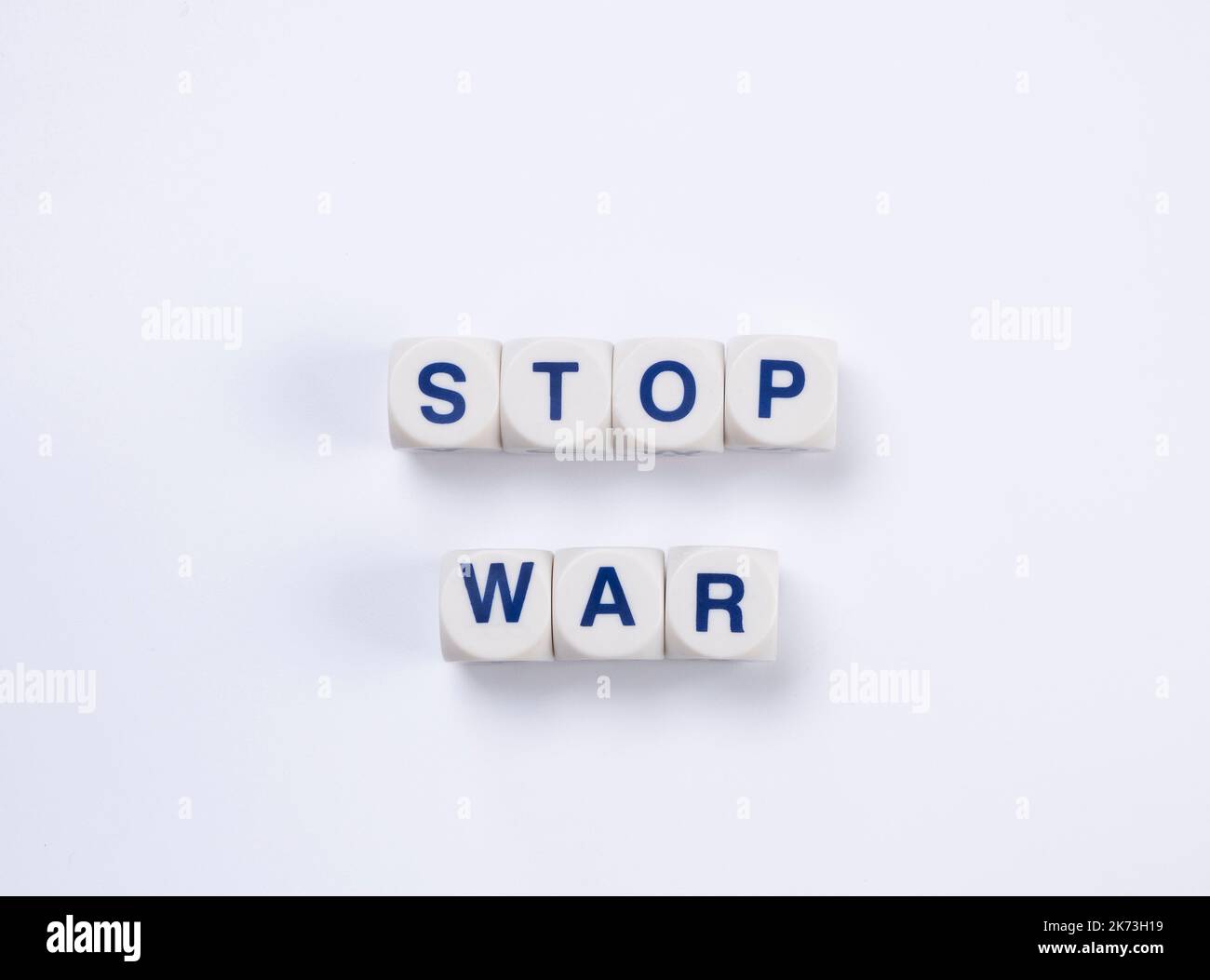 text stop war from cubes with letters on a white background. Stock Photo