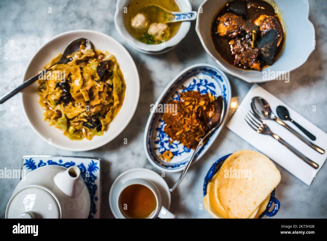 A Peranakan Chinese Malay mixed heritage cuisine meal of various dishes