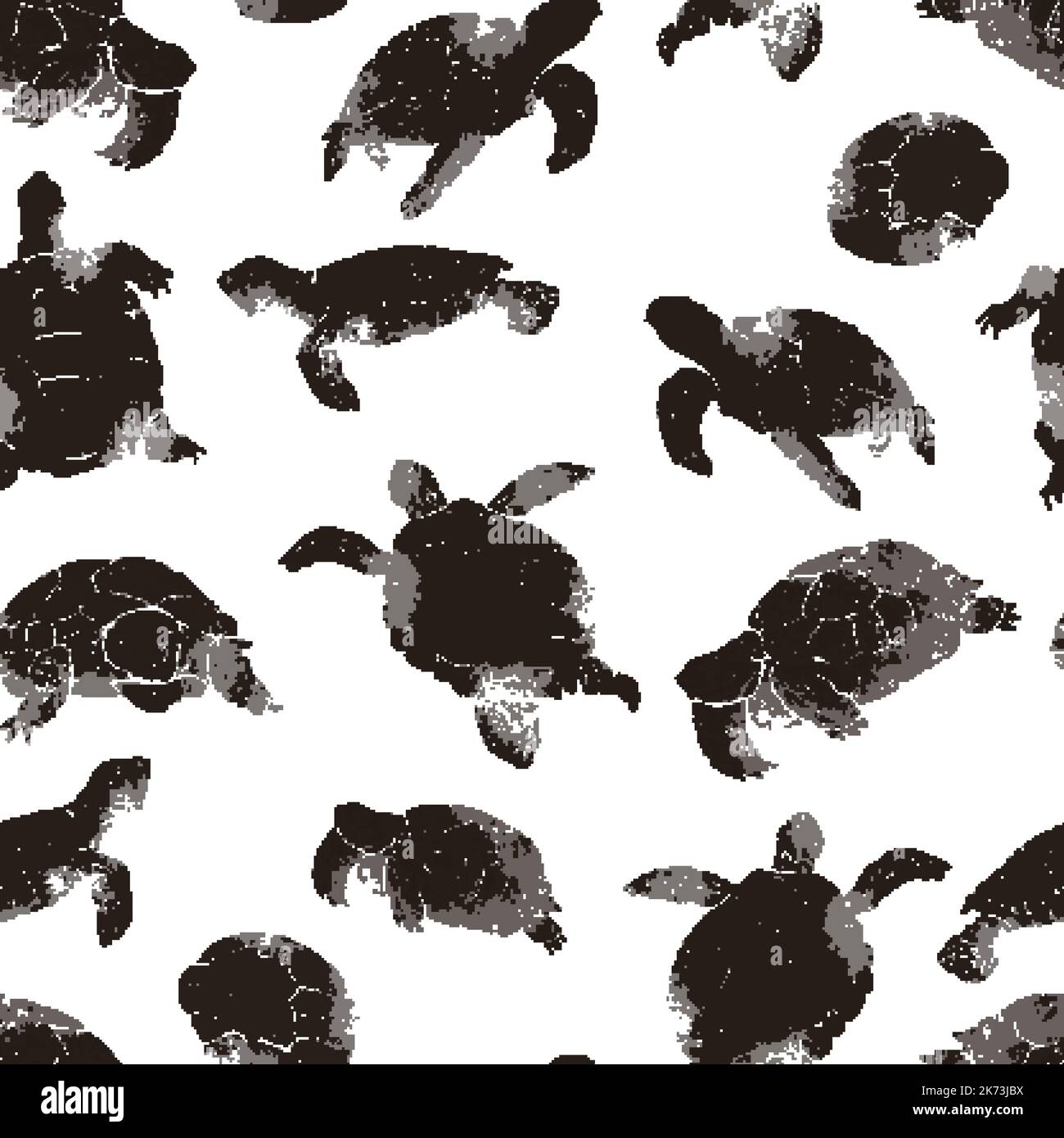 Lot of turtles of different species in linocut retro style, vintage ...