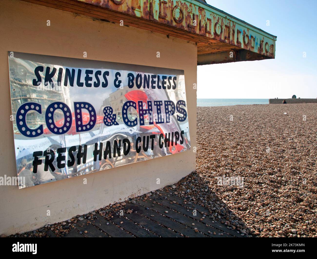 Fish and chips on the beach at Brighton Stock Photo Alamy