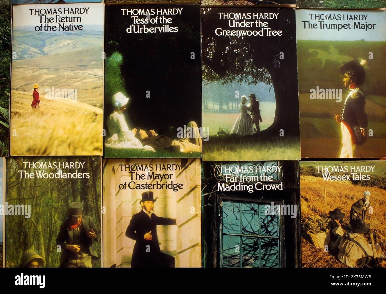 Display of second-hand vintage Thomas Hardy books. Macmillan Paperbacks 1970s. Photo covers. Stock Photo