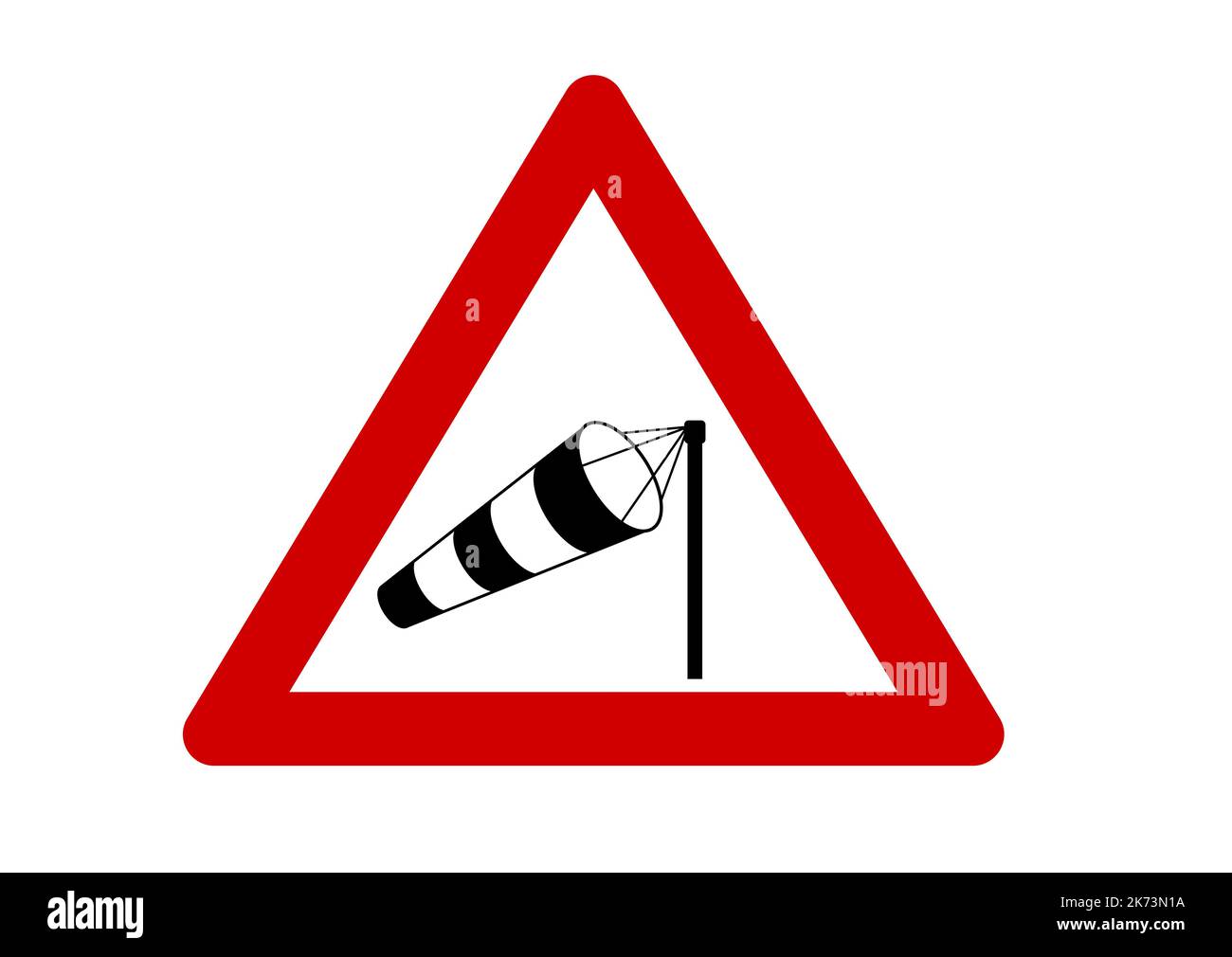 Crosswind road sign - windsock in red triangle vector illustration. Stock Vector