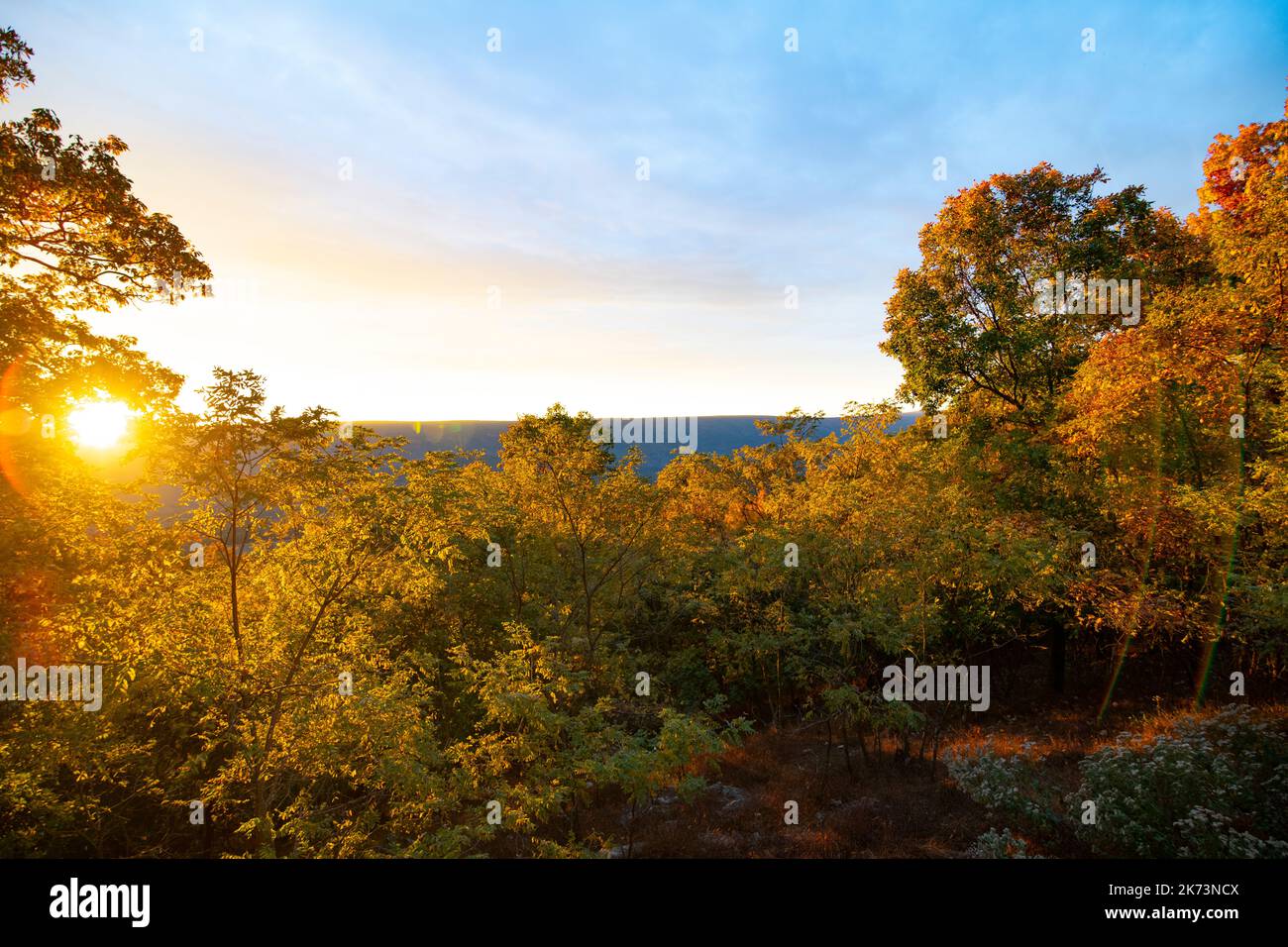 USA West Virginia Appalachian Mountains Great Cacapon Sunrise in the autumn fall View from a rental cabin Stock Photo