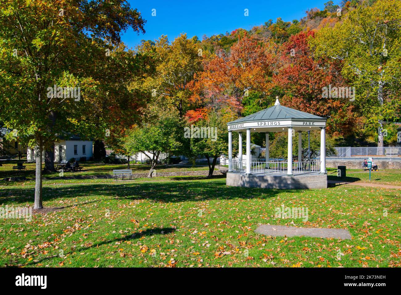 USA West Virginia WV Berkeley Springs Park Autumn Fall Morgan County Appalachian Mountains gazebo State Parks Stock Photo
