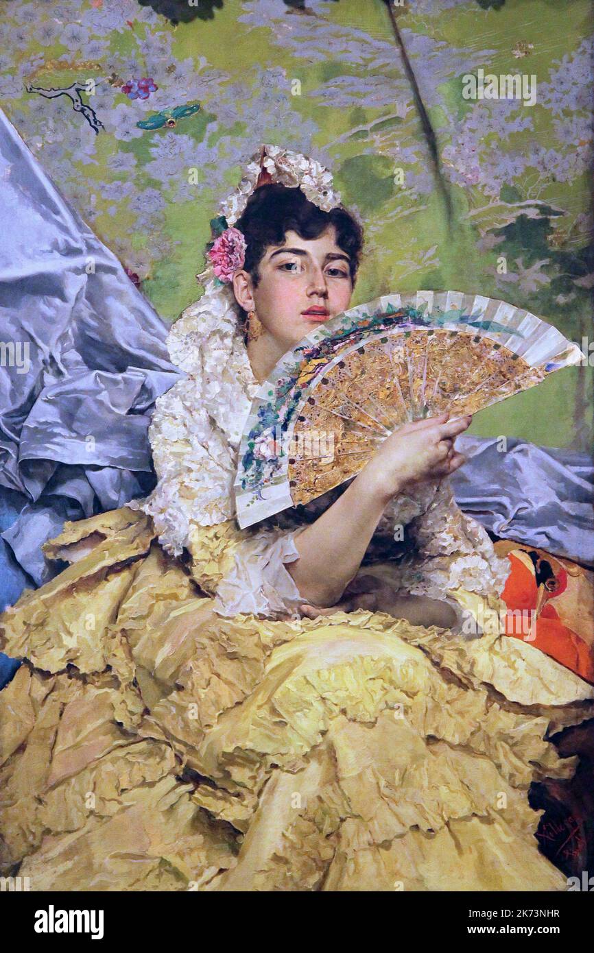Retrato de Senorita Sevillana /  Portrait of Senorita Sevillana,master piece by José Villegas Cordero (Spanish 1844-1921).Spanish painter Stock Photo