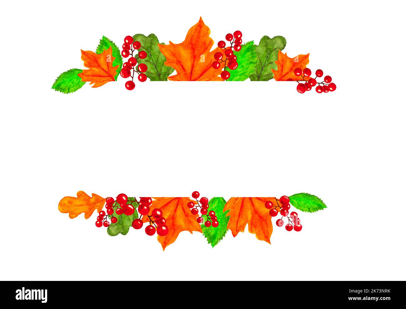 Thanksgiving day background, frame with seasonal autumn berries, leaves and free space for Thanksgiving text, watercolor raster Thanksgiving illustrat Stock Photo